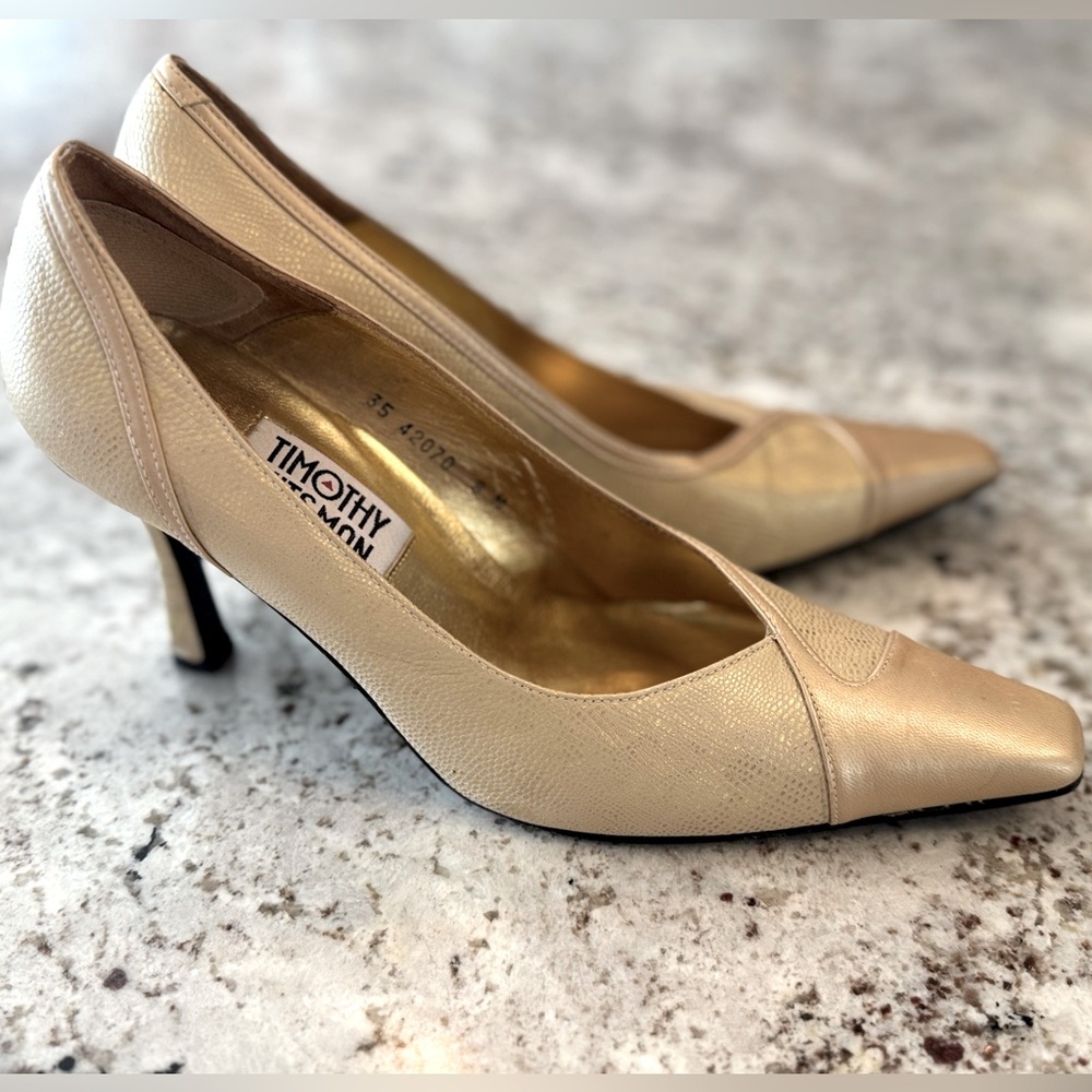 Timothy Hitsman‎ Creamy Gold Pointed Toe Heels